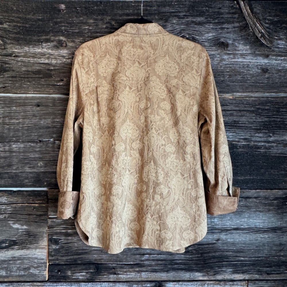 Chico's No Iron Chic Stretch Floral‎ Damask Shirt Tan - Picture 7 of 14